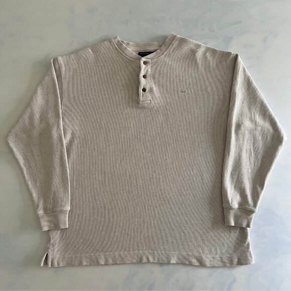 Alexander Julian Colours Oatmeal Henley 3 Button Long Sleeve Top - Picture 1 of 7